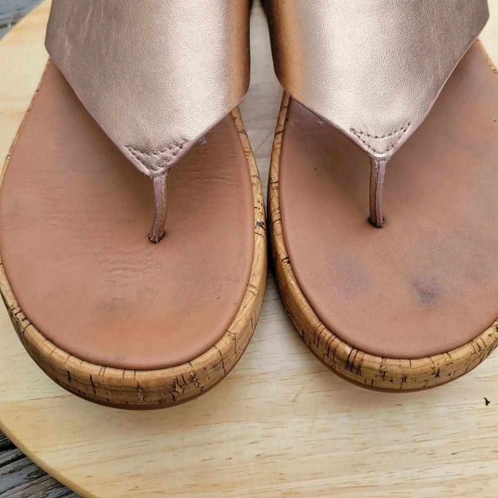 FitFlop F Mode Platform Sandals Womens 8 US Rose Gold Cork Flatform Toe Post